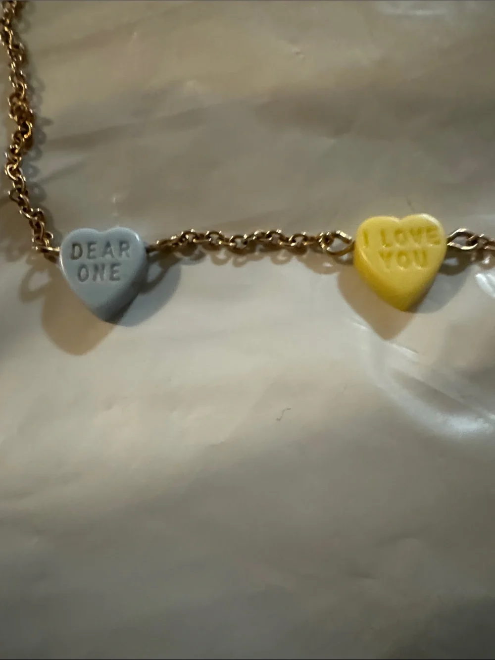 Avon Vintage Gold-Tone Necklace with Blue, Yellow & Pink Heart Charms